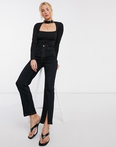 Черное боди с вырезом на груди и высоким воротом ASOS DESIGN-Черный