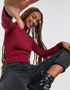 Бордовый кроп-топ с высоким воротом и длинными рукавами ASOS DESIGN-Красный