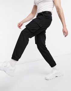 Черные брюки карго с поясом Bershka-Черный