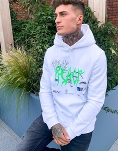 Худи белого цвета с принтами на груди и спине Bershka-Белый