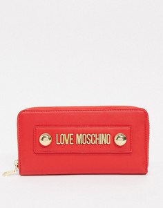 Большой красный кошелек с заклепками Love Moschino