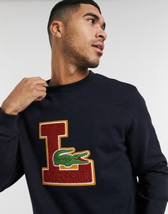 Черный свитшот в университетском стиле с фактурным логотипом Lacoste