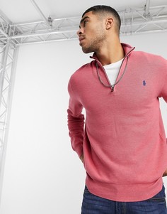 Джемпер из фактурного хлопка пима лососево-лилового цвета с короткой молнией Polo Ralph Lauren-Красный