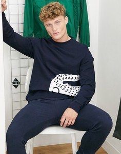 Темно-синий свитшот с большим фирменным крокодилом Lacoste