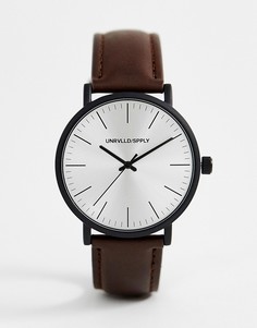 Классические часы с коричневым ремешком и черным матовым корпусом ASOS DESIGN-Коричневый