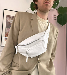 Белая кожаная сумка-кошелек через плечо с карманом спереди ASOS DESIGN-Белый