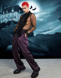 Широкие атласные строгие брюки с завышенной талией ASOS DESIGN-Фиолетовый