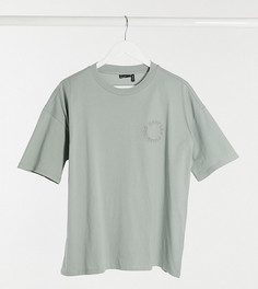 Шалфейно-зеленая oversize-футболка с вышитым логотипом ASOS DESIGN Weekend Collective Tall-Бежевый