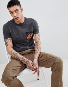 Футболка с цветочным принтом на кармане ASOS DESIGN-Серый