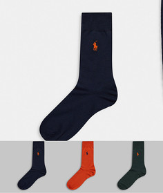 Набор из трех пар носков зеленого/темно-синего/оранжевого цвета с логотипом игрока Polo Ralph Lauren-Зеленый