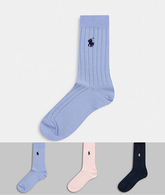 Набор из 3 пар носков розового/синего/темно-синего цветов с логотипом игрока Polo Ralph Lauren-Розовый