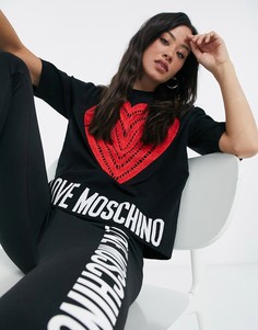 Черный джемпер с короткими рукавами, изображением сердца и логотипом Love Moschino
