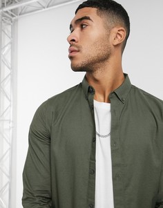 Приталенная оксфордская рубашка с длинными рукавами Burton Menswear в цвете хаки-Зеленый
