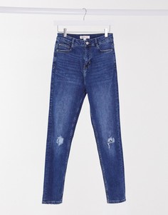 Синие джинсы скинни с завышенной талией и рваной отделкой на коленях Urban Bliss-Синий