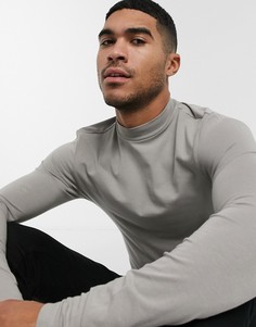 Зеленый обтягивающий лонгслив с высоким воротником ASOS DESIGN-Коричневый