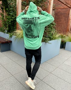 Худи зеленого цвета в стиле oversize с флисом на изнанке и большим принтом на спине ASOS DESIGN-Зеленый