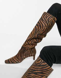 Кожаные сапоги на среднем каблуке тигровой расцветки ASOS DESIGN Colette-Мульти