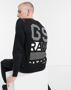 Черный лонгслив с вертикальным принтом на спине G-Star Raw