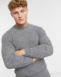 Облегающий трикотажный джемпер серого цвета с круглым вырезом New Look-Серый