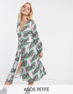 Свободное платье миди с запахом спереди и пестрым цветочным принтом ASOS DESIGN Petite-Кремовый