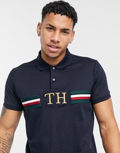 Темно-синяя футболка-поло из пике с логотипом-монограммой на груди Tommy Hilfiger-Темно-синий