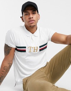 Белая футболка-поло из пике с логотипом-монограммой на груди Tommy Hilfiger-Белый