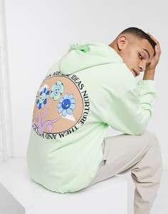 Оversized-худи мятно-зеленого цвета с цветочным принтом на спине ASOS DESIGN-Зеленый