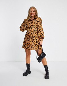 Платье-рубашка мини коричневого цвета с леопардовым принтом ASOS DESIGN-Зеленый