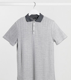 Футболка поло из фактурной ткани «в елочку» ASOS DESIGN Tall-Серый