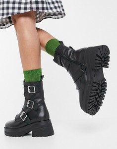 Черные кожаные ботинки с массивными пряжками ASOS DESIGN Alex-Черный