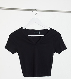 Черная облегающая футболка в рубчик с круглым вырезом с разрезом ASOS DESIGN Tall-Черный