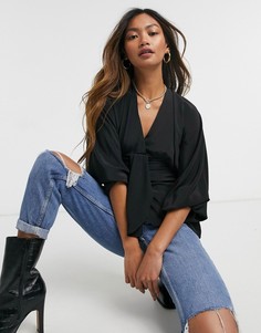 Черный топ с рукавами-кимоно и глубоким V-образным вырезом ASOS DESIGN