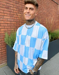 Бело-синяя футболка в стиле oversized со сплошным принтом в клетку ASOS DESIGN-Мульти