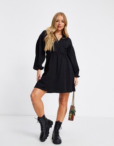 Черное платье-рубашка мини с запахом ASOS DESIGN-Черный