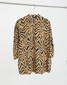 Oversized-рубашка с длинными рукавами и тигровым принтом ASOS DESIGN-Мульти
