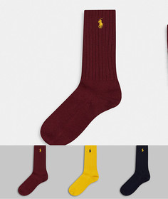 Три пары носков темно-синего/желтого/красного цвета с логотипом Polo Ralph Lauren-Темно-синий