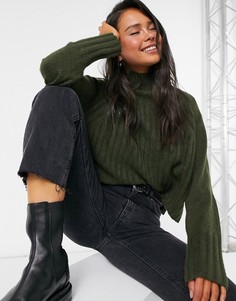 Джемпер цвета хаки с воротником-трубой Topshop-Зеленый