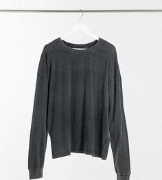 Черный выбеленный oversized-лонгслив с манжетами ASOS DESIGN Curve-Серый