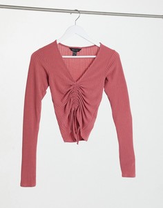 Розовый топ со сборками спереди New Look