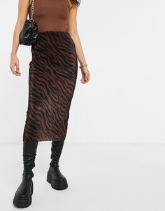 Плиссированная юбка макси с коричневым зебровым принтом ASOS DESIGN-Мульти