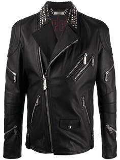 Philipp Plein байкерская куртка с заклепками и декором Skull