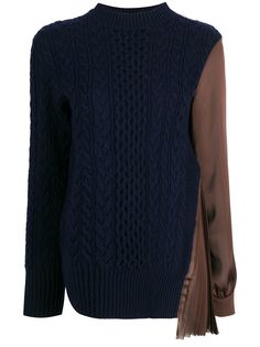 Sacai топ фактурной вязки с атласной вставкой