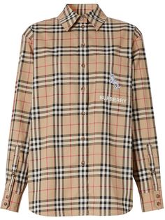 Burberry рубашка в клетку Vintage Check с нашивкой