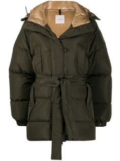 Moncler пуховик с капюшоном и поясом