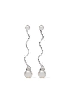 Yoko London серьги Sleek Akoya из белого золота с жемчугом и бриллиантами