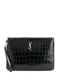Saint Laurent клатч с тиснением под кожу крокодила