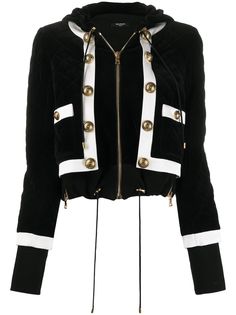 Balmain укороченная куртка с капюшоном и декоративными пуговицами