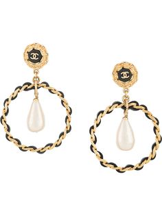 Chanel Pre-Owned серьги-подвески 1990-х годов с жемчугом и логотипом CC