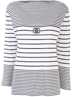 Chanel Pre-Owned топ в полоску с вышитым логотипом Cc