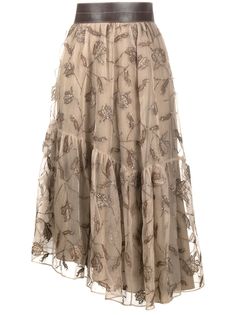 Brunello Cucinelli юбка из тюля с вышивкой пайетками